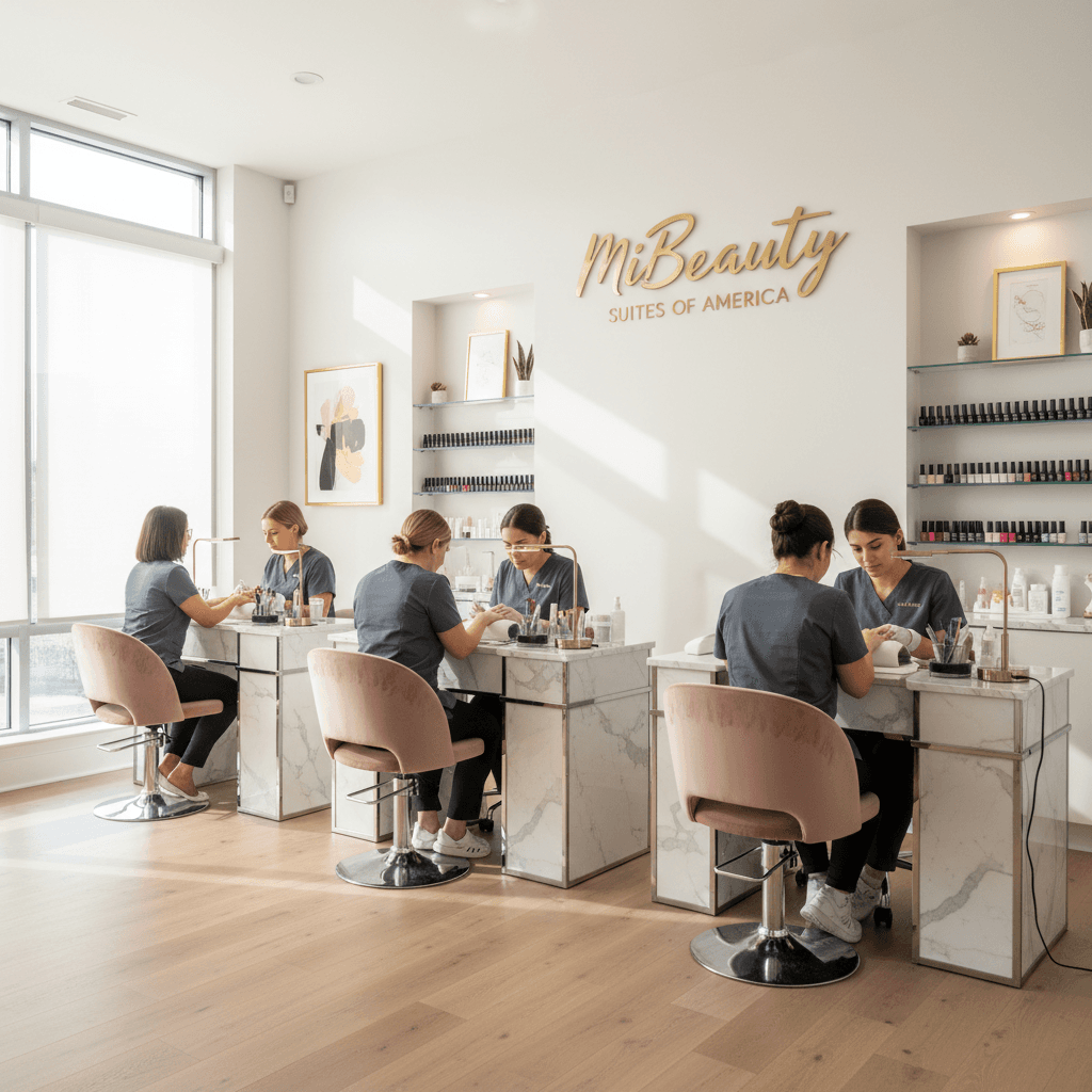Modern luxury salon suite with professional styling station and contemporary design